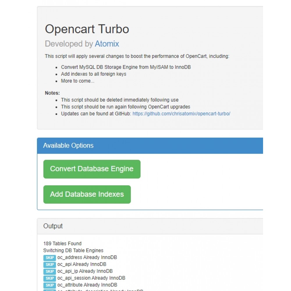 資料庫優化 Opencart Turbo